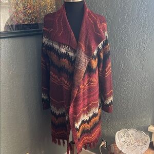 Absolutely Famous Burgundy and Black Zigzag Duster/Cardigan